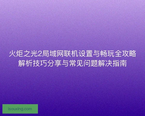 火炬之光2局域网联机设置与畅玩全攻略解析技巧分享与常见问题解决指南